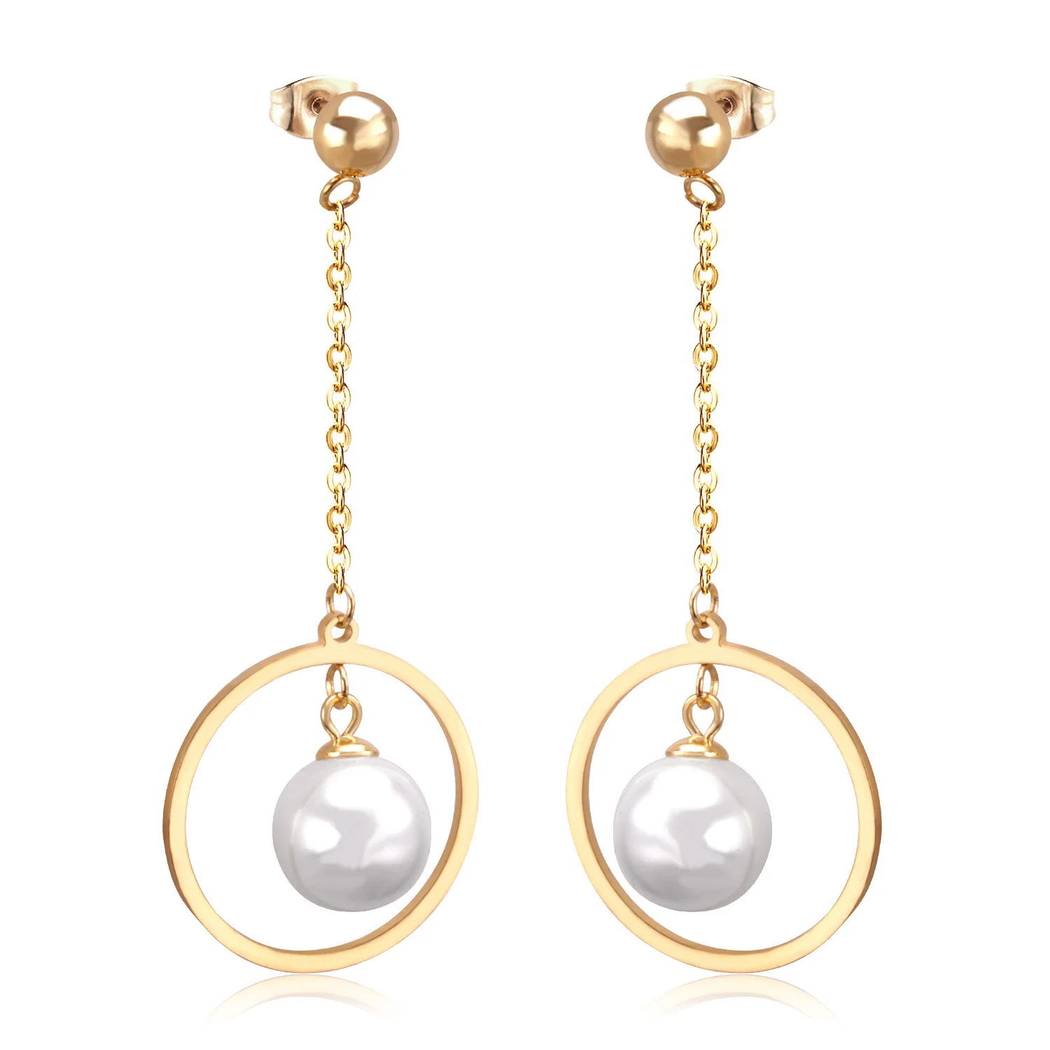 

Wholesale Stainless Steel 18k Gold Plated Pearl Drop Hoop Earrings, Gold/steel