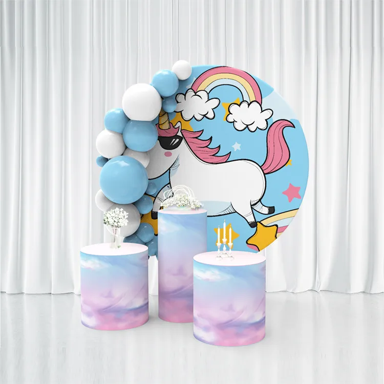 

Customized full color print wide base round party backdrop stand decoration