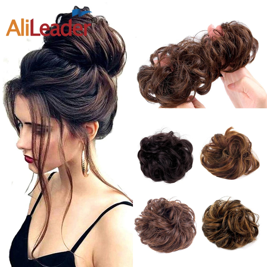 

Alileader Messy Hair Bun Extensions Curly Hair Synthetic Hair Chignons Rope Piece Elastic Band Donut Updo Ponytail, 10 colors