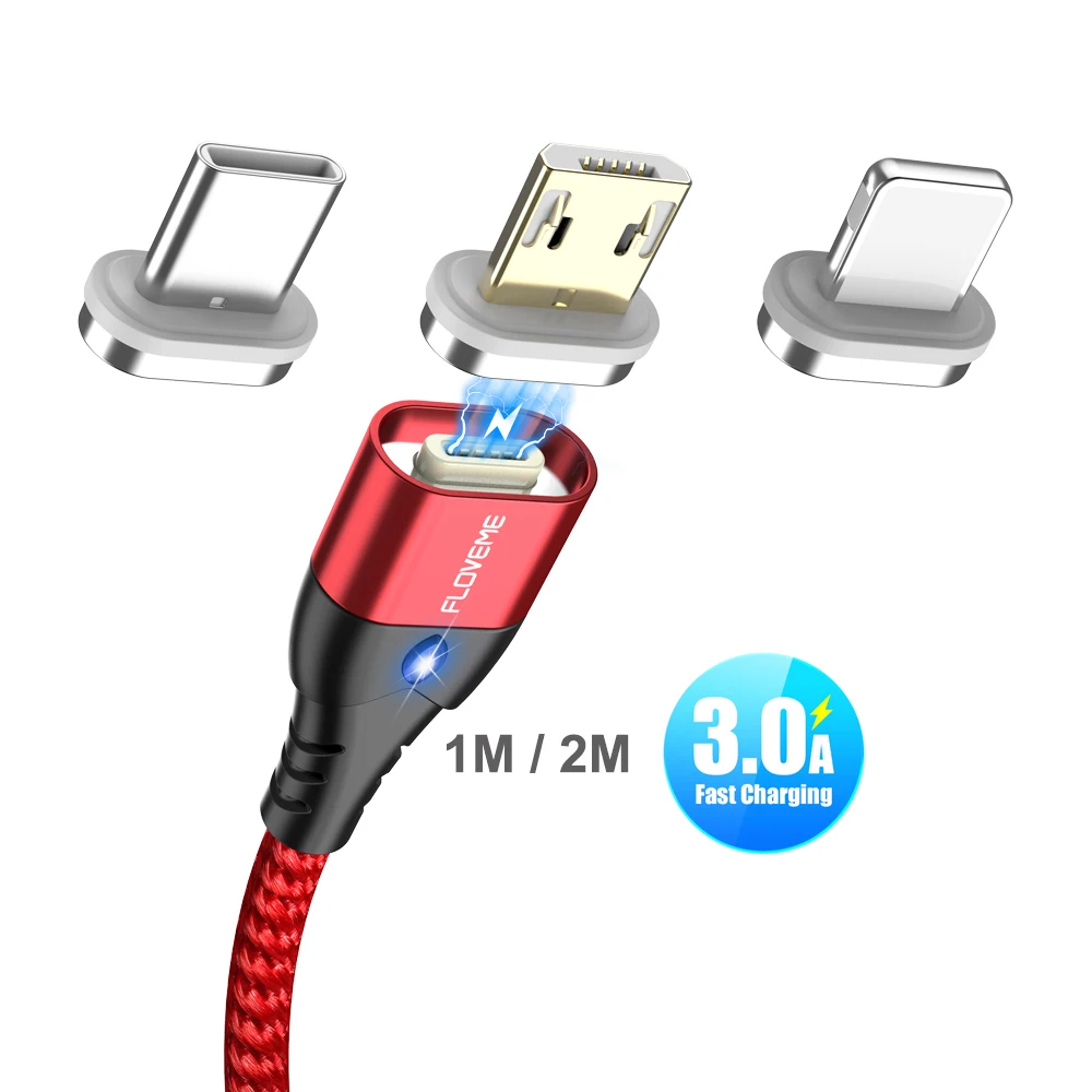 

Free Shipping 1 Sample OK New 3A 1m LED Light Magnetic USB Cable FLOVEME Charging Data Micro USB Cable Custom Accept