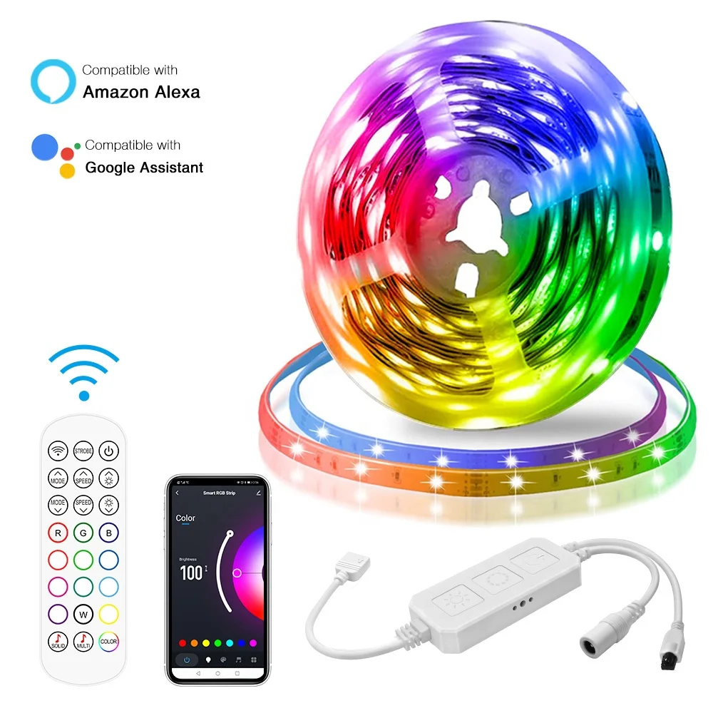 5M 300Leds LED Strip Light RGB WIFI 5050 APP Control WIFI Amazon Alexa Google Assistant LED Strip Light For Bedroom Blacklight