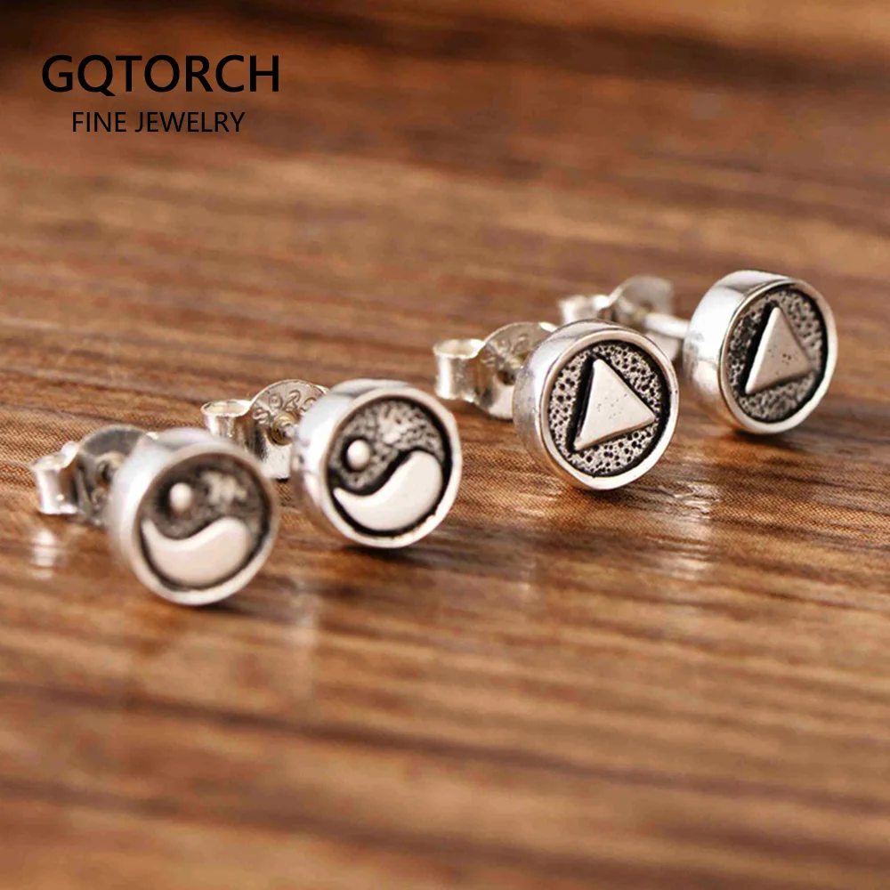 

Cool 925 Sterling Silver Symbol Yin Yang Triangle Shape Unique Stud Earrings