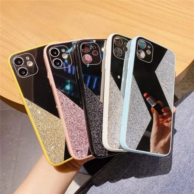 

Luxury Bling Acrylic Slim Glitter Cell Phone Case Back Cover with Mirror for iPhone x xs 11 12 mini pro max