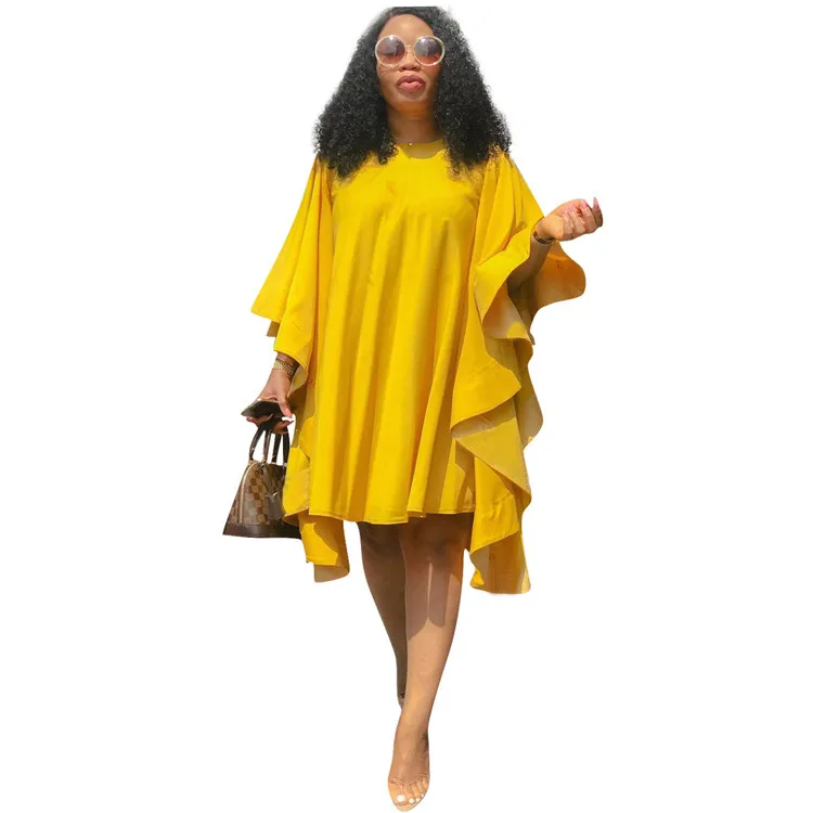 

New Style Designer Midi Ladies Pleated Dresses Yellow Casual Korean Asymmetrical Bohemia Women Clothing Loose Women Dress, Shown