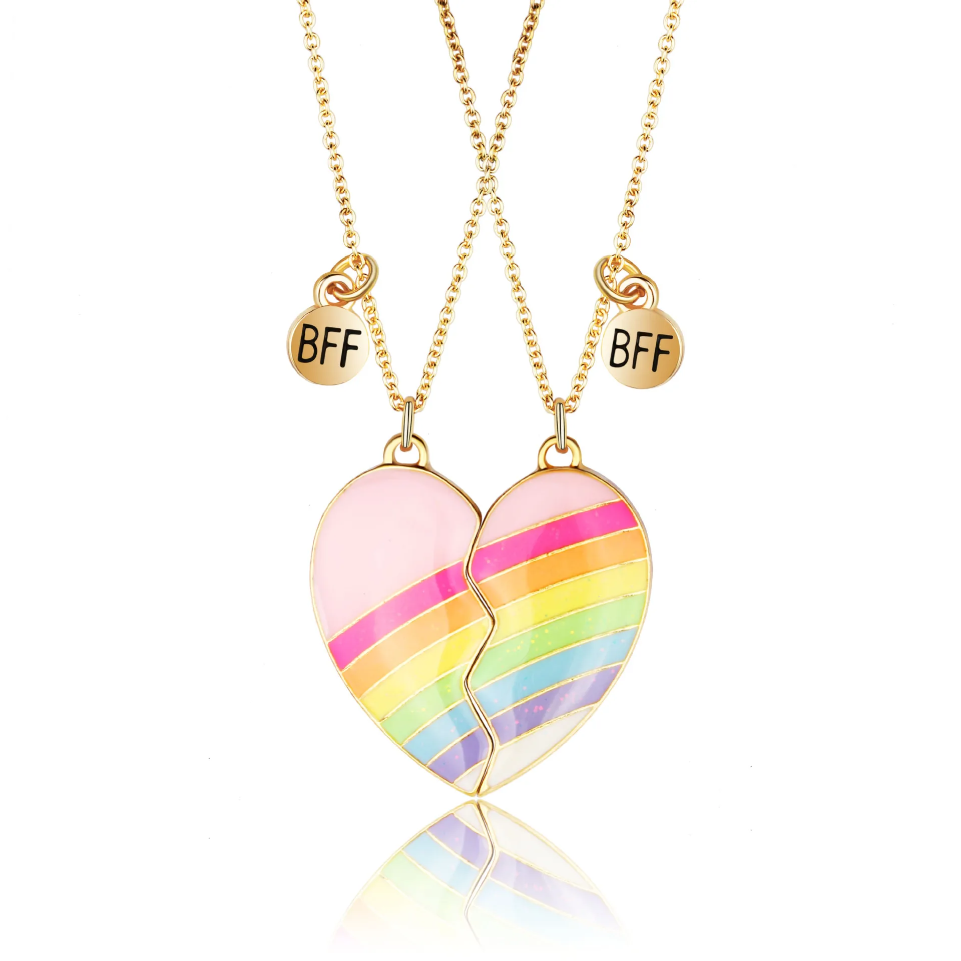 

2PCS Best Friend Rainbow Heart Pendant Necklace Friendship Jewelry Children Cartoon BFF Necklace