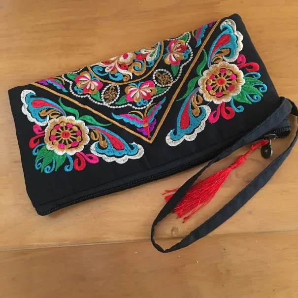 

Cotton Clutch Embroidered Purse Phone Coin Tassel Small Floral Female Bolsa Casual Wallet Vintage Sale Women Bag Handbags Summer, As photo