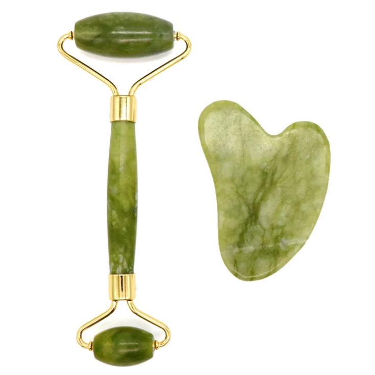 

Green Facial Natural Stone GUA SHA Massage Jade Rollrer Set For Body