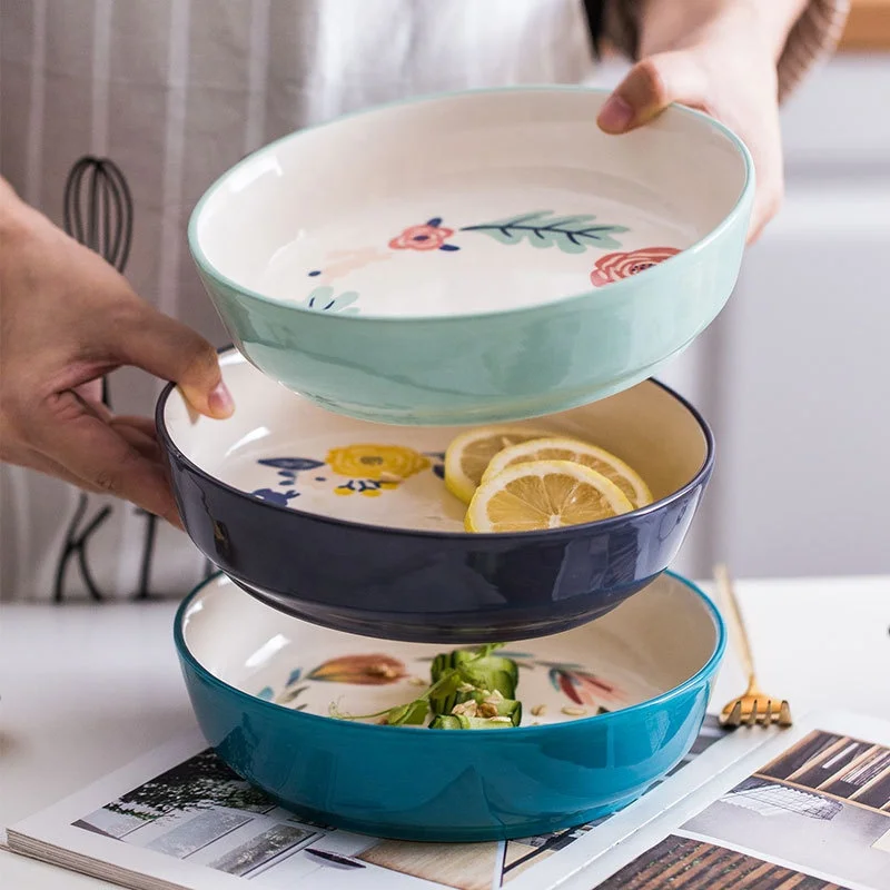 

Nordic style Four seasons underglaze ceramic tableware Household dish soup bowl Noodle bowl Fruit salad bowl, White