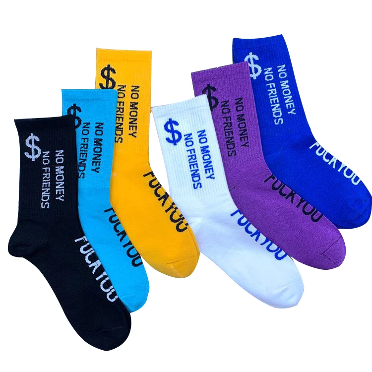 

High Quality Customize Unisex 100% Cotton Crew Sock Character Letter Pattern Custom Logo Men Socks, Colorful