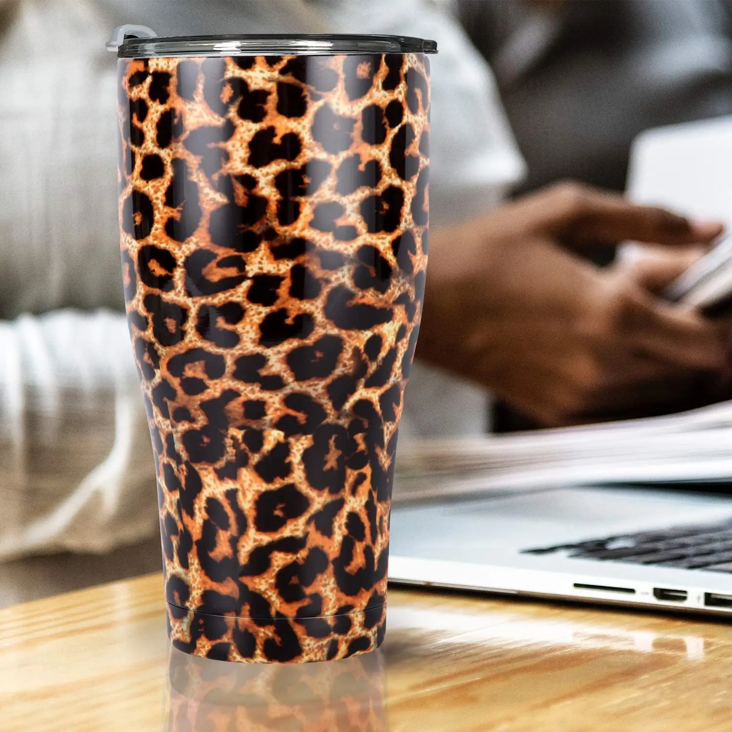 

30 oz. Leopard Tumbler Double Wall Stainless Steel Vacuum Insulation Travel Mug with Crystal Clear Lid for Home,Office,School