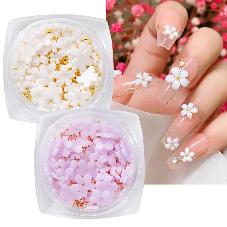 

Color Changing Resin Flower Five Petals Flower with Small Steel Beads Nail Accessories for Nail Art DIY, As picture