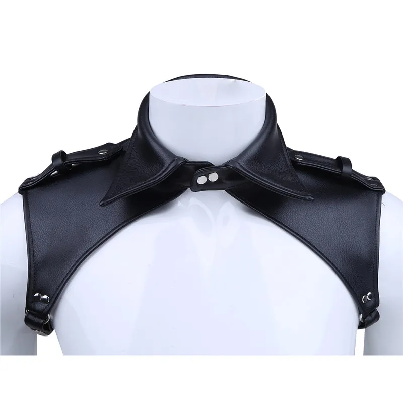 

iEFiEL Men Lingerie Faux Leather Body Chest Harness Lapel Nightclub Exotic Bondage Performance Tops, Black