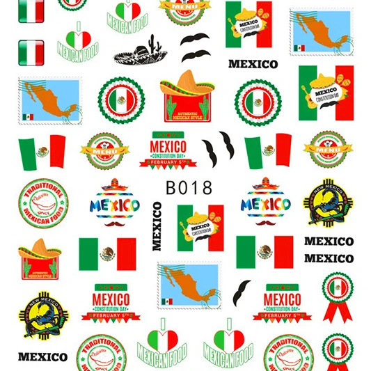 

Mexico Elements 3D Nail Art Stickers Mexico Flag Nail Art Decorations Decals