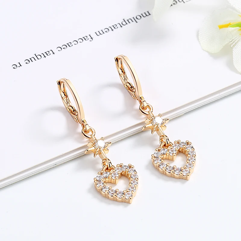

Wholesale Fashion Unusual 18K Gold Plated Heart Shaped Star Crystal Huggie Hoop Earrings