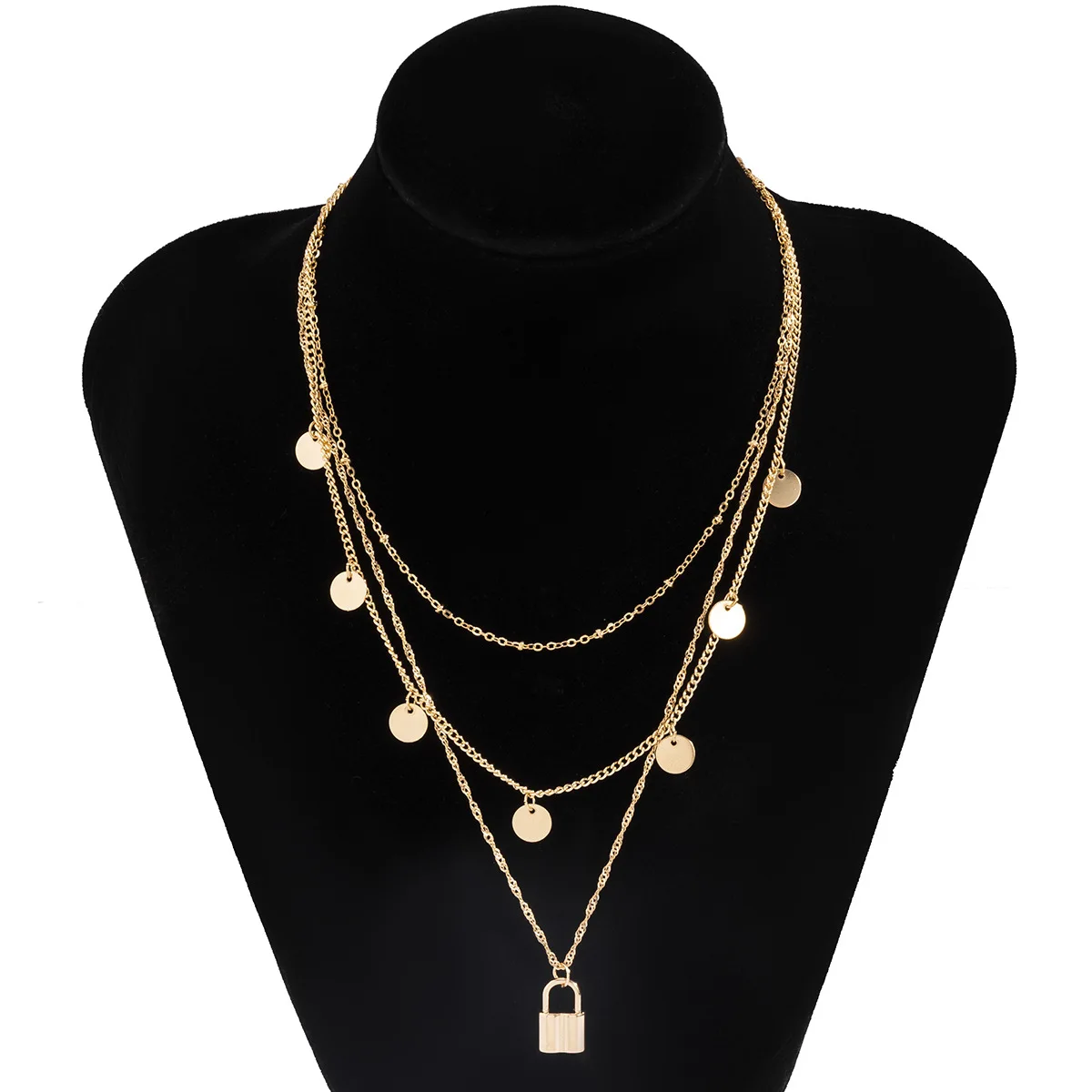 

Hot sale fashion boho trendy gold plated zinc alloy choker necklace with a lock pendant for women jewelry