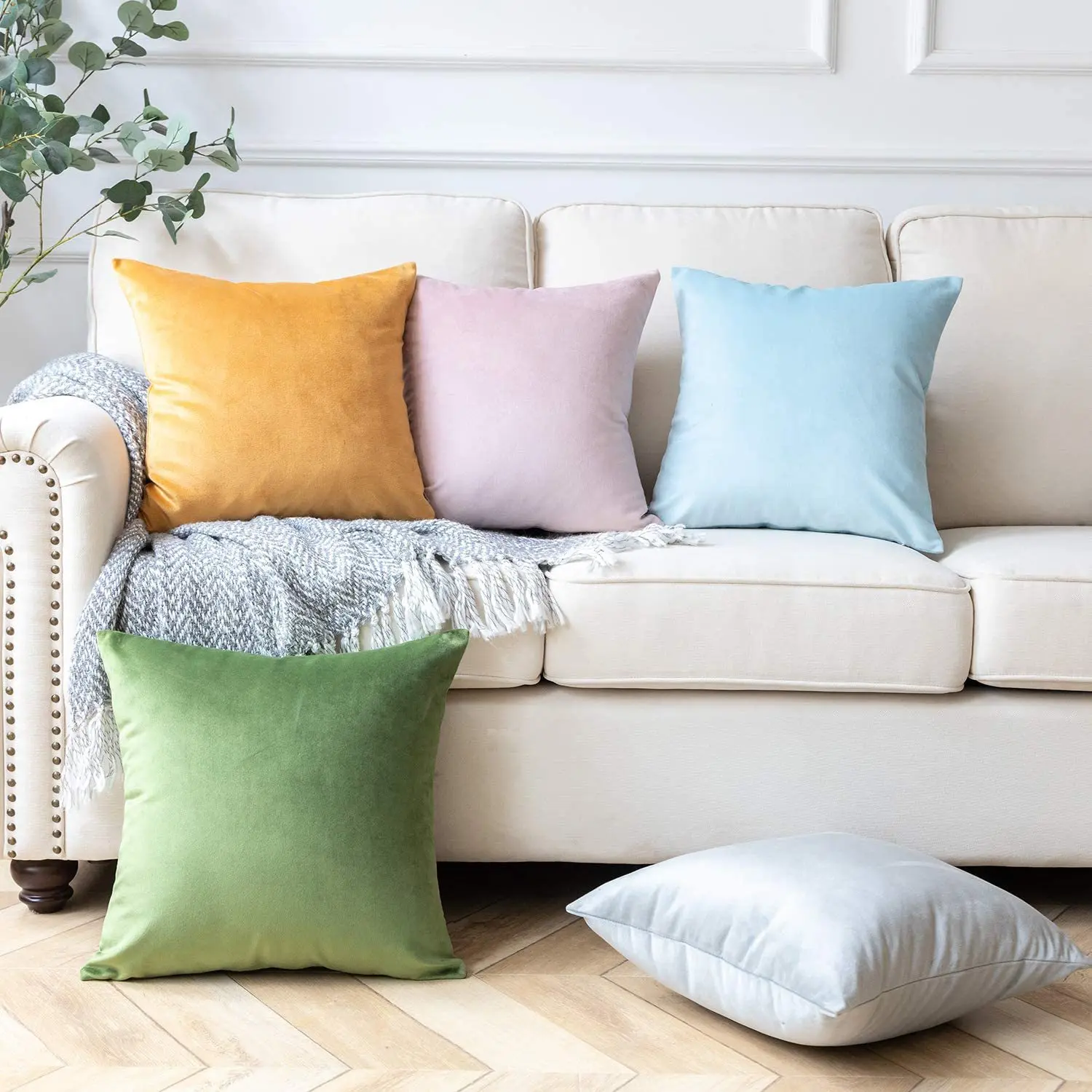 Hot Sell Nordic Style Modern Polyester Soft Dutch Velvet Velour Plush Suede Sofa Coach Bed Car Cushion Cover Plain Pillow Cover