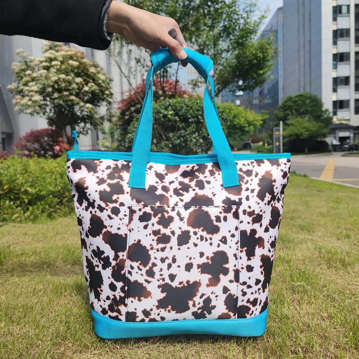 

wholesale Insulated Thermal Bag Sturdy Large Sealed Grocery Cooler Canvas Serape Leopard Cooler Cow Hide Tote Bag, 4 colors