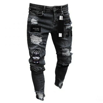 

2021 Hot Selling Price Custom China Men Pencil Jeans Destroyed Ripped Button Denim Skinny Jeans