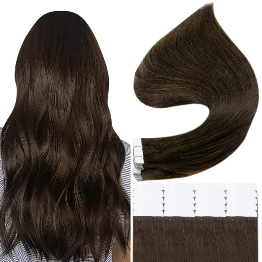 

Fashion color #2 Cuticle Aligned Pure virgin hair tape in hair