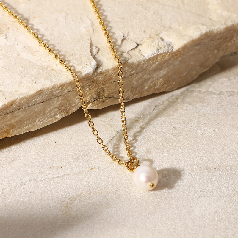 

New Arrival Stainless Steel 18K Gold Plated Chain Necklace Dainty Freshwater Pearl Drop Necklace Bridesmaid Gift