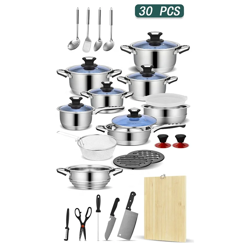 

30PCS Stainless Steel Cookware Sets Casserole pots and pans Saucepan Logo custom OEM South Africa hot sell Factory price Cheaper, Customized color