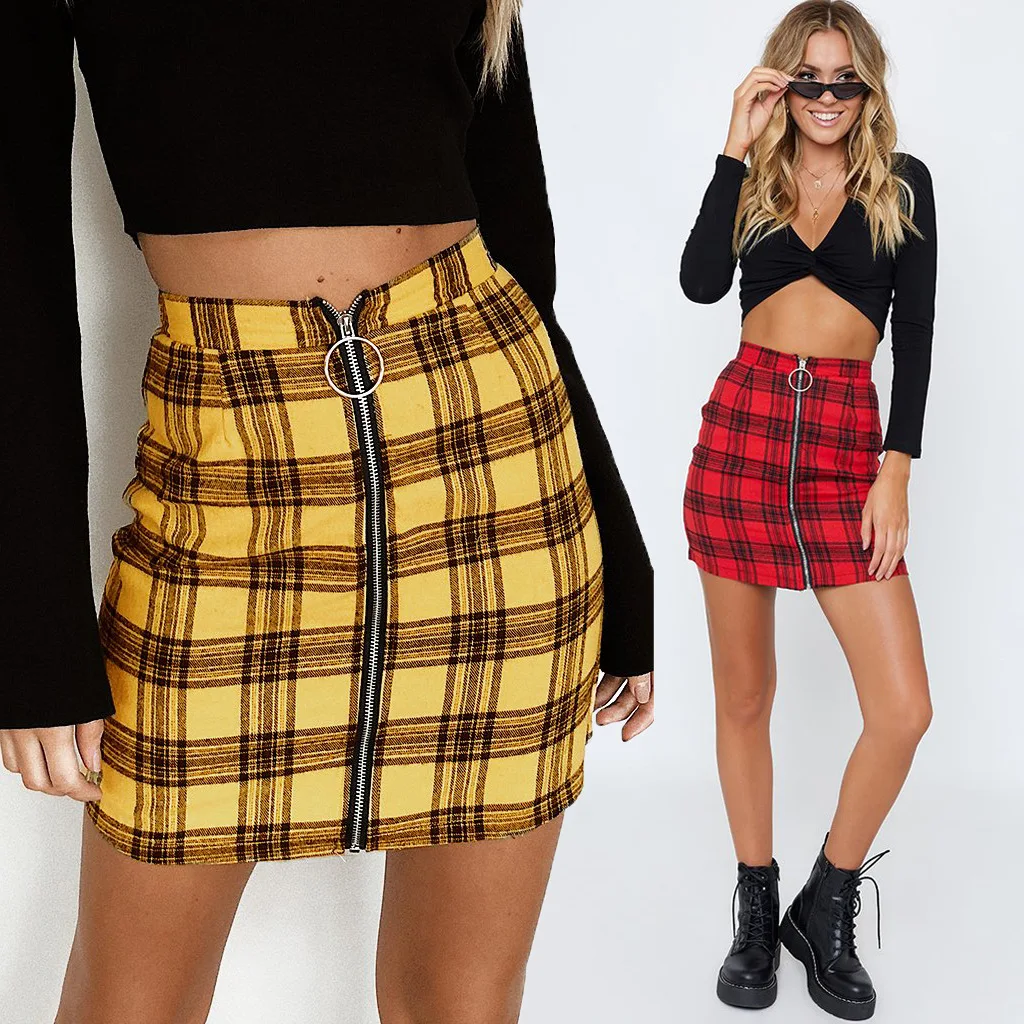 

2022 Fashion Custom Offered Hot Selling Spring Short Zippered Mini Women Plaid Skirts