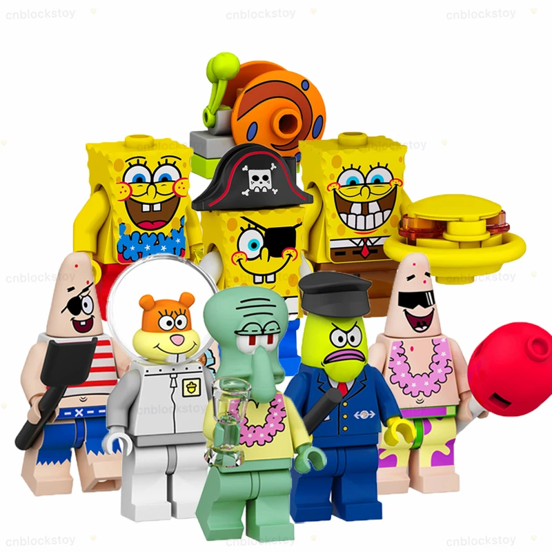 

FL1002 Sponge Partrick Star Squirrel Security Squarepants Bob Seastar Cartoon Mini Character Building Block Figure Toys Juguete