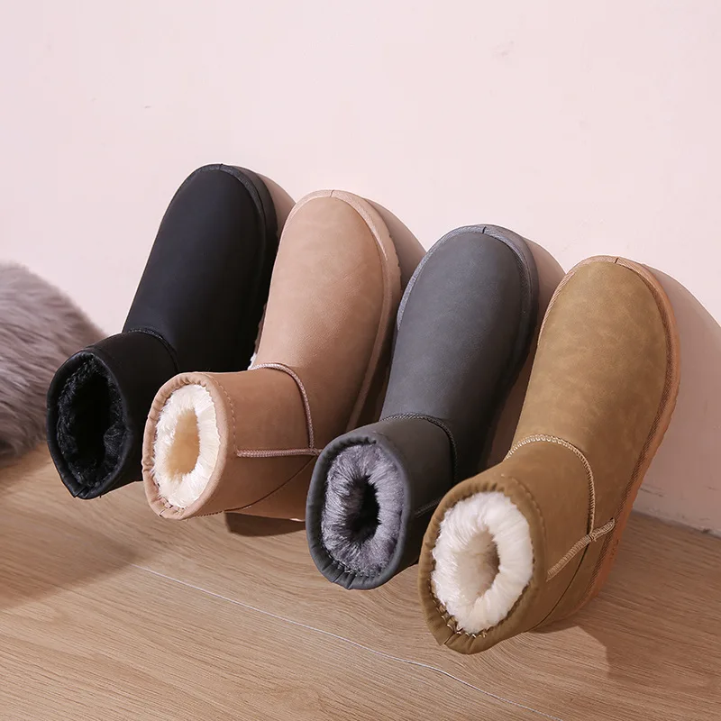 

Dropshipping customized women winter boots plush insole classic design boot fur anti slipper ankle winter boots, Black, grey, pink, khaki