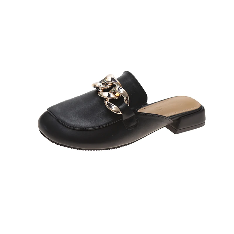 

2021 brand designer soft fashion ladies female summer casual slides shoes women metal gold low heels slippers, Beige, blacdk