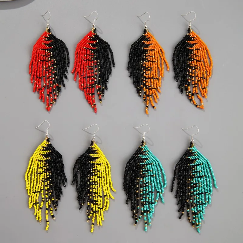 

Personalized Two-color Clashing Seed Beads Earrings Women Hand-Woven Ethnic Style Beaded Tassel Earrings Wholesale