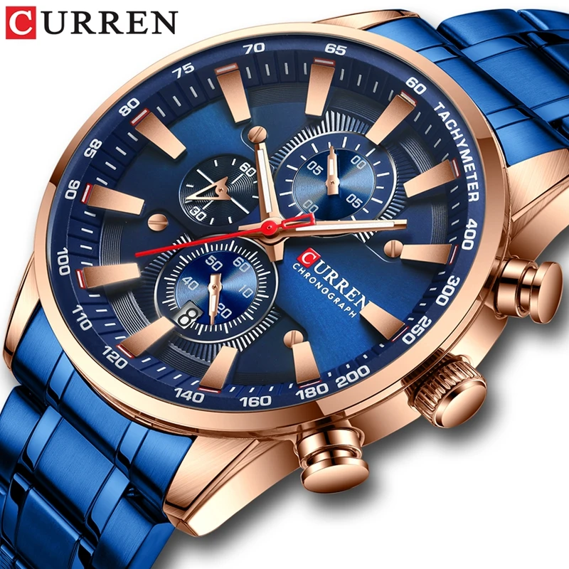 

CURREN 8351 Watch Factory Brand Fashion Chronograph Quartz Watches Men Wrist Full Steel Luminous Wristwatches Relogio Masculino, 6-colors