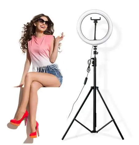 

26cm Ring Fill light Adjustable brightness Ring Light 210 cm Tripod Phone Holder For selfie/live/teaching/video recording