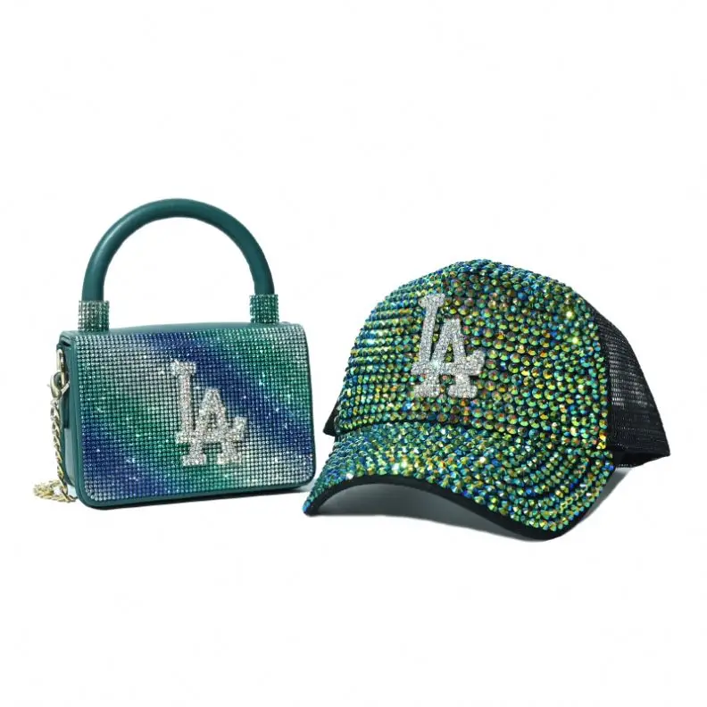 

Latest wallet ladies LA rhinestone handbag ladies handbag PU LA wallet handbag and LA rhinestone hat set, Customizable