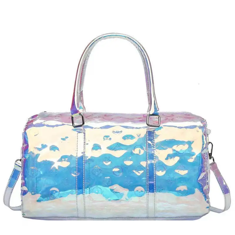 

B99-5 Cross-body Beach Neon Jelly Gym Fitness Pvc Clear Weekend Tote Bag Holographic Travel Tote Overnight Bag
