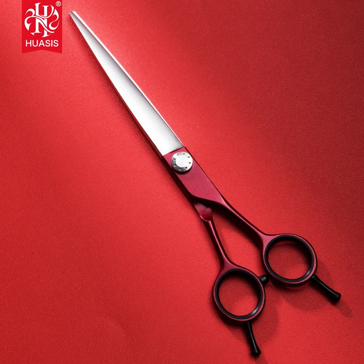 Angrui AR-70HAZ HUASIS 7 Inch Stainless Steel 440C Convex Blade Adjustable Screw Titanium Red Paint Pet Grooming Scissors