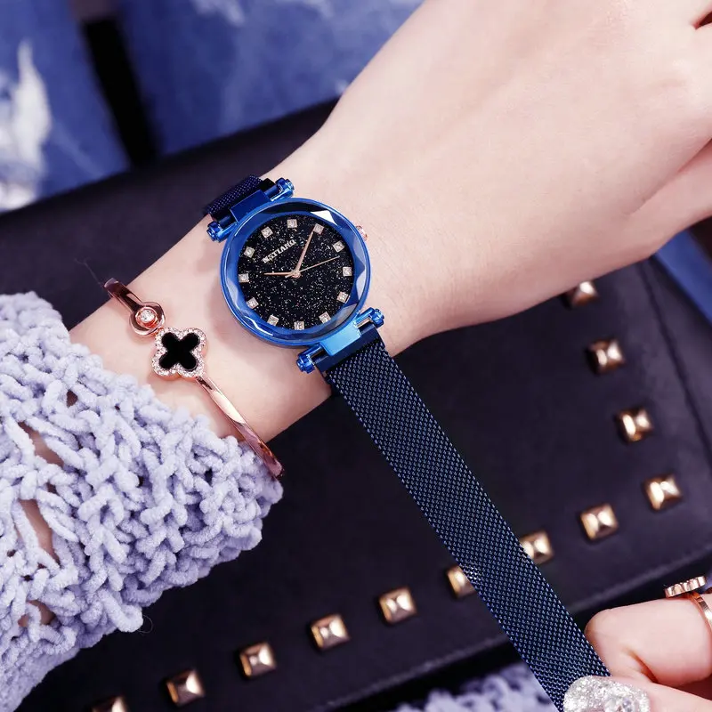 2019 Ebay Hot Seller Mesh Belt Starry Sky Fashion Ladies Watch Magnet Watch Quartz Wrist Watch