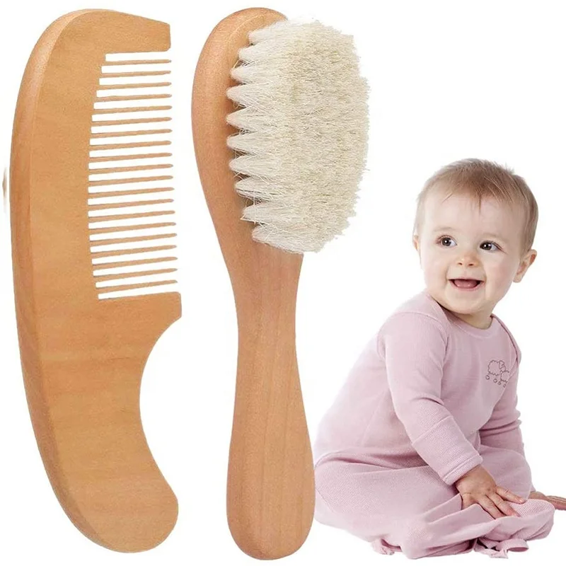 

Ready to ship wooden baby comb and hair brush set for newborn, Natural color