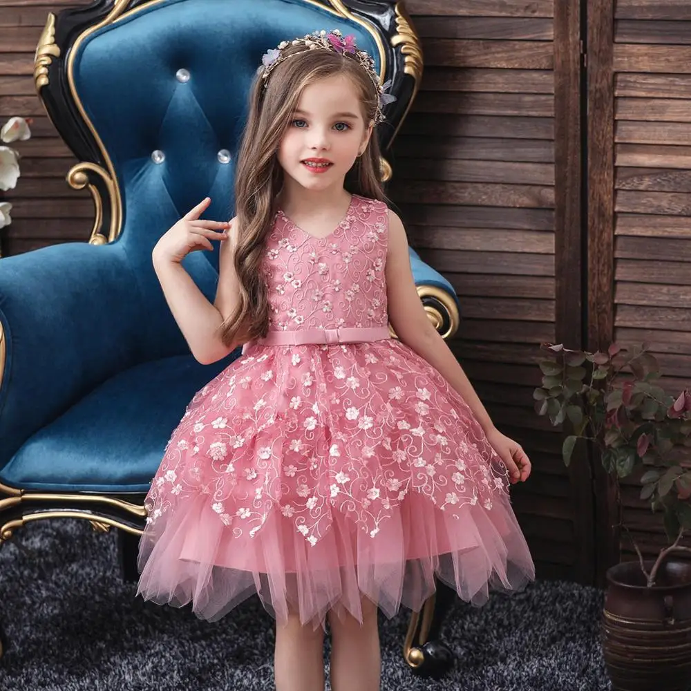 

Flower 1 year new design kids princess Fluffy skirt evening 2th baby birthday party girls dress