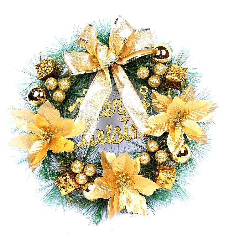shop for faux winter christmas wreath with gold ball flowers for