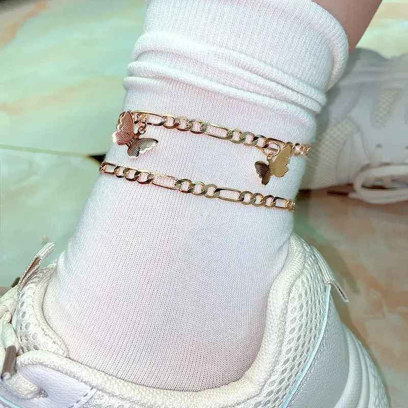 

2020 Summer Beach Foot Jewelry For Women Multilayer Gold Silver Plated Ankle Bracelet Butterfly Anklet, Gold,silver color