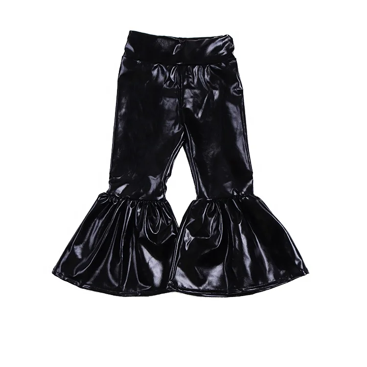 

wholesale Baby Girls Black bell bottom pants Kids Leather Pants Toddler Wide Leg Pants