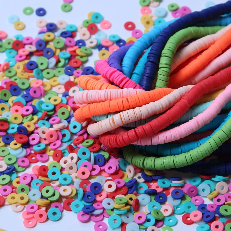 

Wholesale Handmade  Flat Round Polymer Clay Beads Strands Multi Colors Polymer Clay Beads For Jewelry DIY, As picture shows