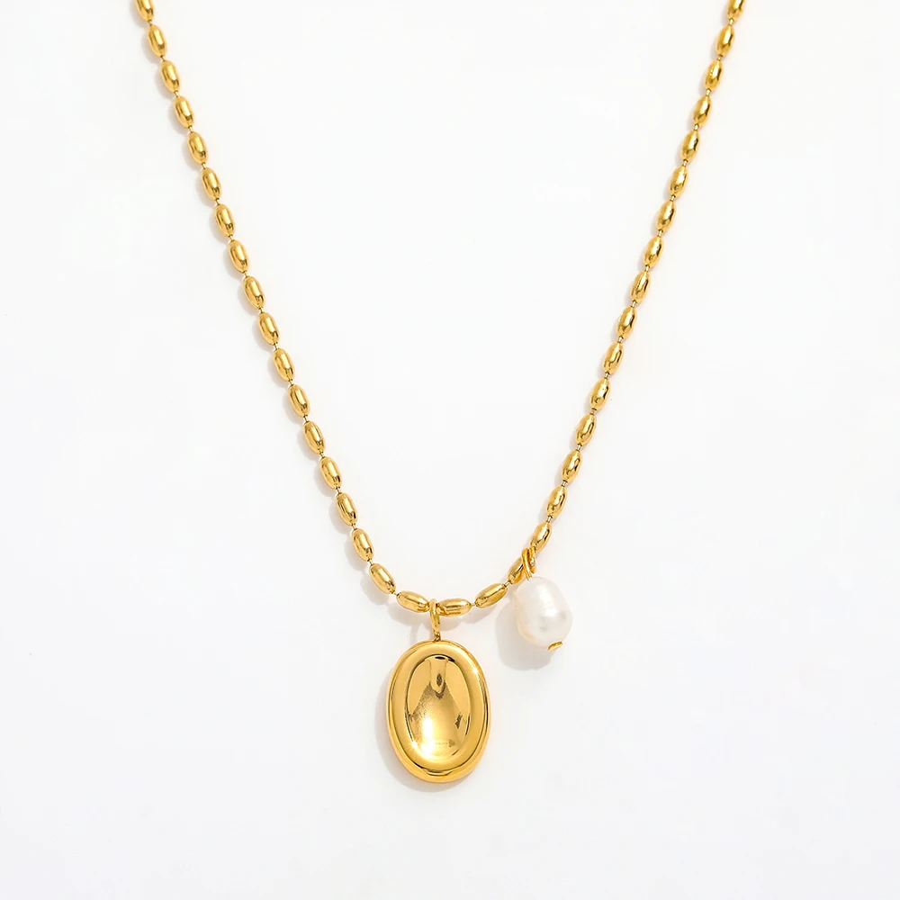High End Fresh Water Pearl Oval Pendant Beads Necklace Elegant Work Office Necklace Dainty Necklace