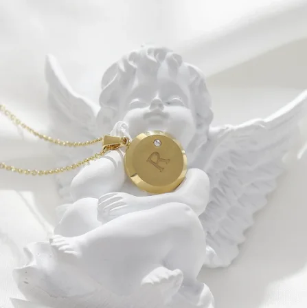 

8k Gold Color Men's Chain Stainless Steel Jewelry for Women Initial Letters Circle Pendant Necklaces