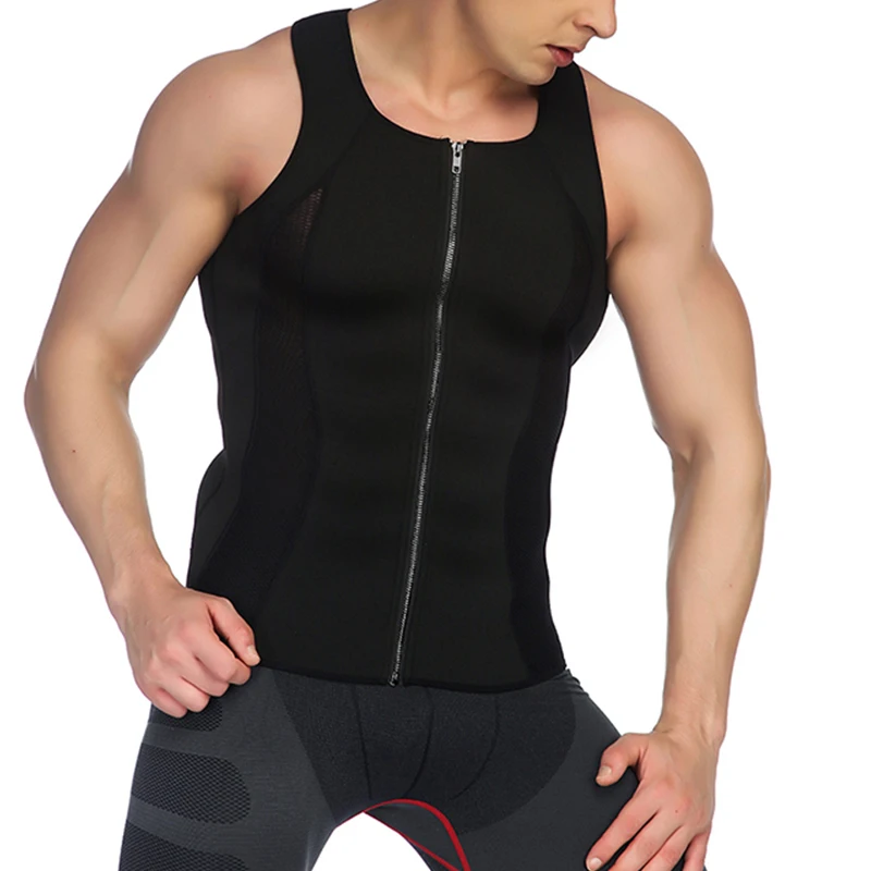 

Men's Zipper Neoprene Shaper Slimming Vest Tops Shapewear Tummy Control Mesh Body Shapers Trainer Belt Trimmer Compression, Black