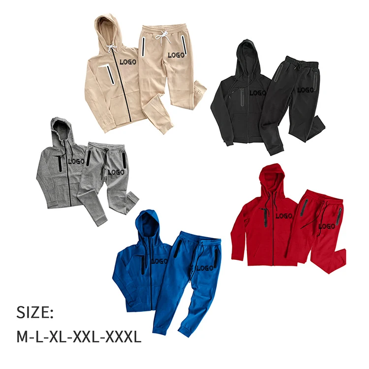 

custom logo mens fashion 2022 Jogger set blank hoodies set zipper pocket men sweatsuit men sets two piece Tracksuit vendor, White, yellow, gray, green, black, pink, blue