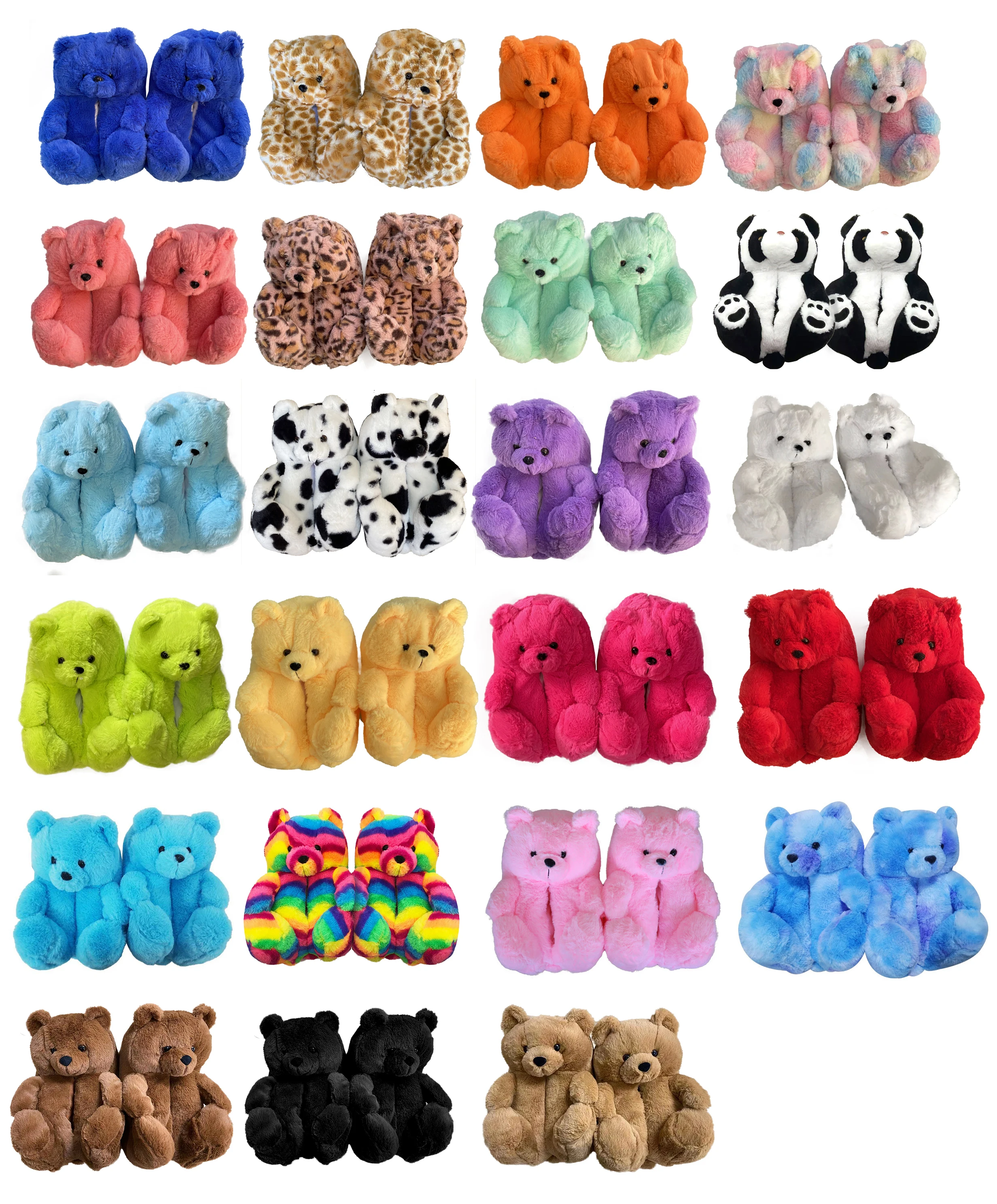 

Children's Teddy Bear Slippers Floor Home Furnishing Plush Thick Cotton Warm Shoes Child size