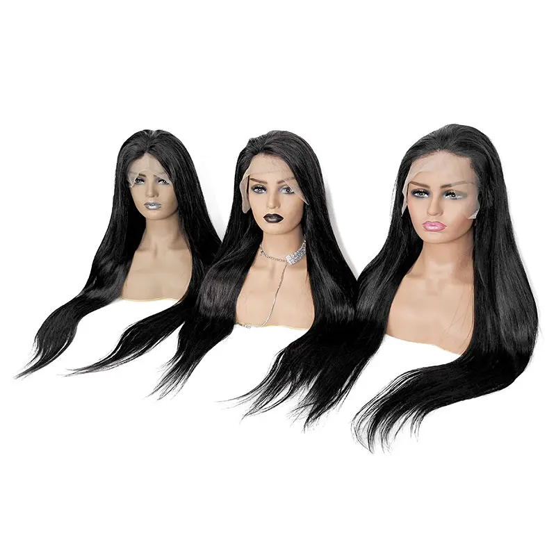 

Human Hair Lace Wig 13X4 Straight Glueless Front Human Hair Wigs 180 Density HD Transparent Peruvian Long Frontal Wig with Bangs, Natural color lace wig