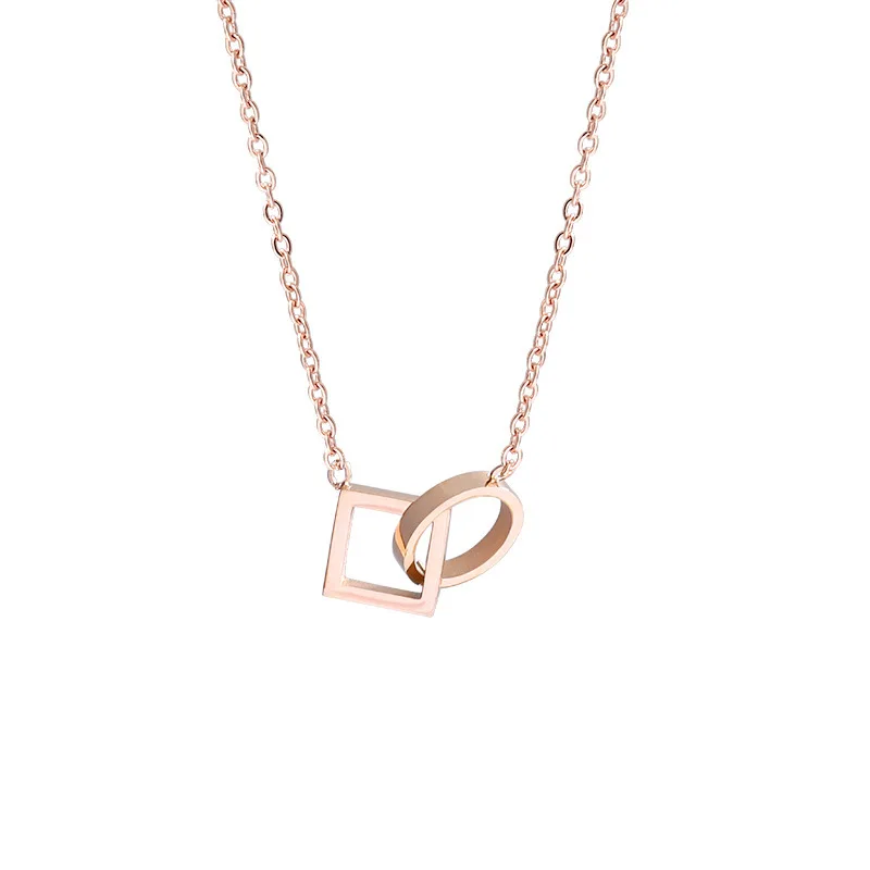 

2021 New Arrival Circle Pendant Necklace Stainless Steel Gold Necklace With Square Pendant Necklace, As picture