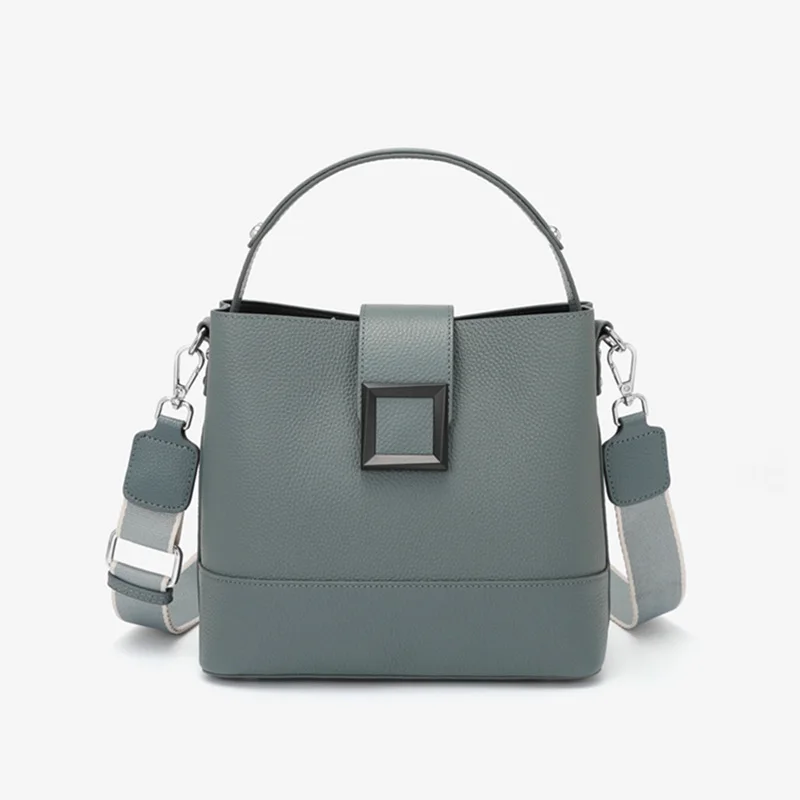 

New Design Genuine Leather Handbag Bolsa Women Messenger Bags Females Bucket Bag Leather Crossbody Shoulder Bag, Blue,khaki,green,black,grey